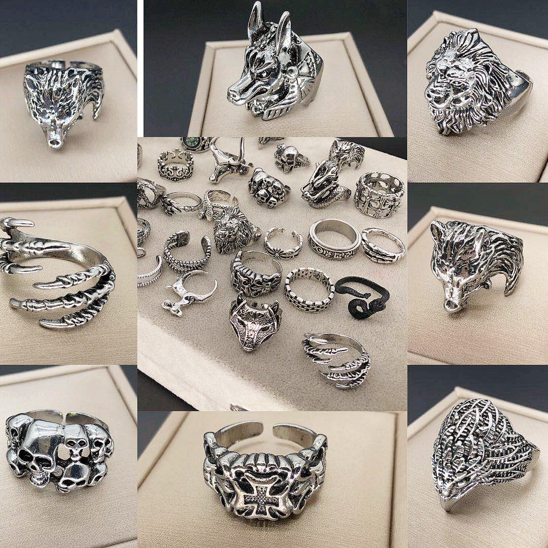 Domineering Fashion Ring Men's Skull Dragon Retro Punk Single Ring Personality Boys Ring Ornament Wholesale