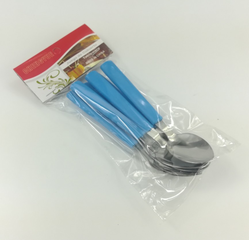 Plastic Handle Tableware without Flat Handle Table Knife Fork Spoon Tea Spoon Set 6PCs Factory Wholesale