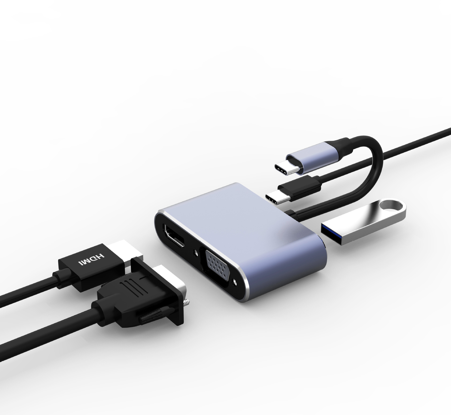 type-c转hdmi vga母头四合一转接线type c转hdmi4k30hz高清转换线