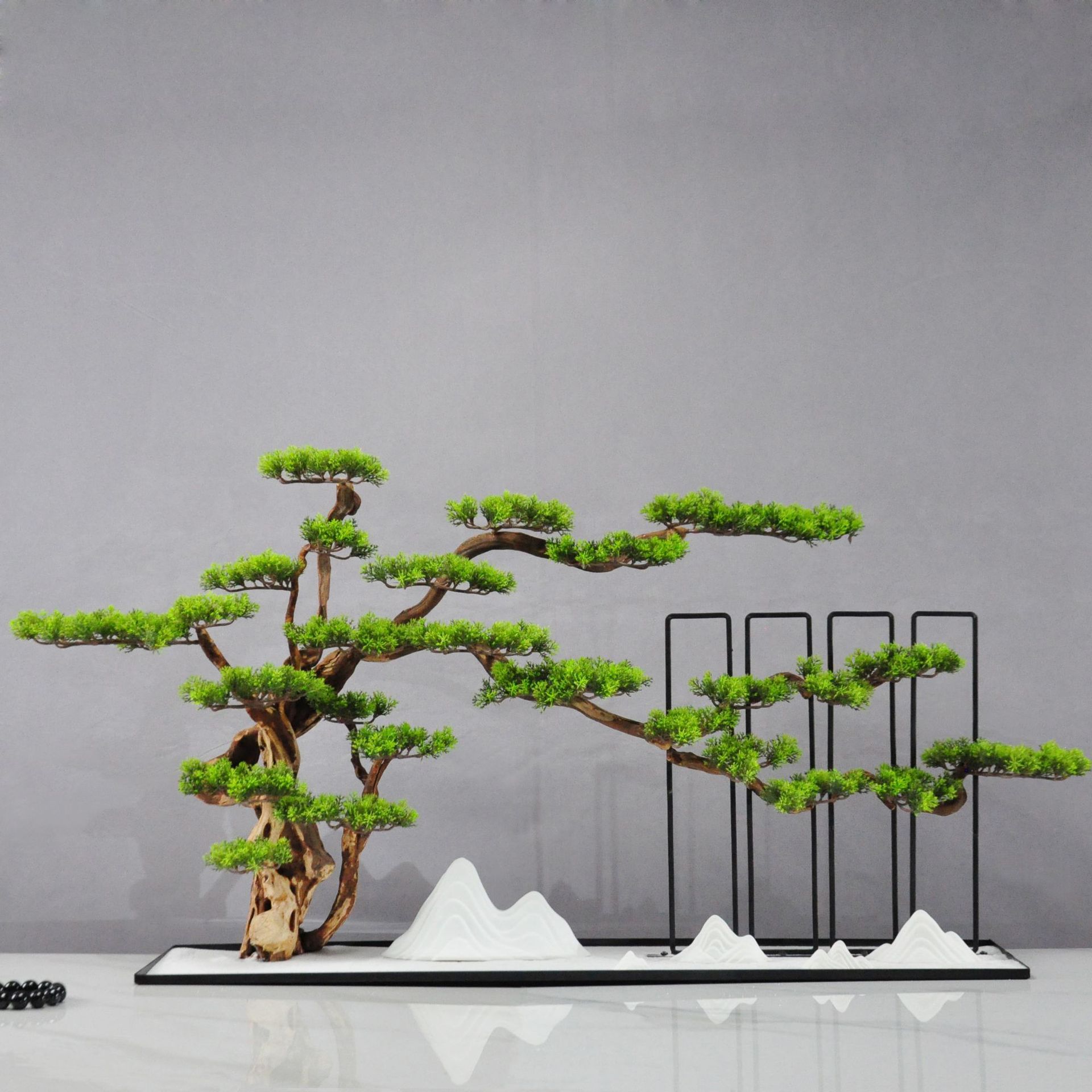 新中式迎客松家居摆件枯山水假山沙盘实木杜鹃根摆件创意桌面摆件