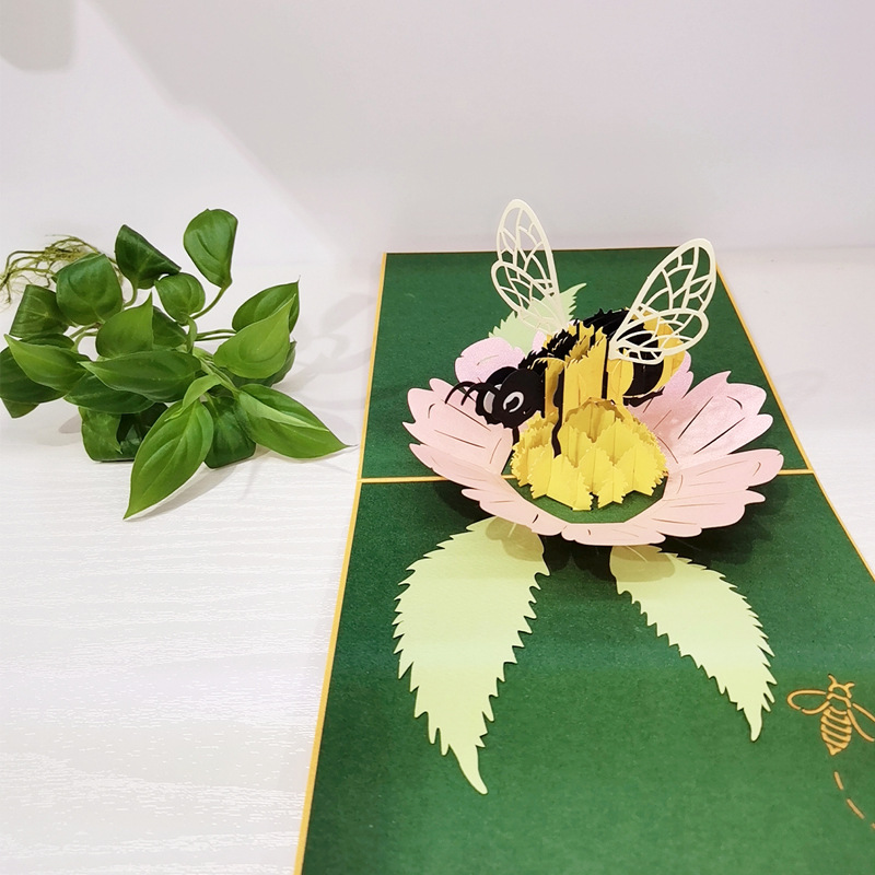 儿童节贺卡 蜜蜂立体贺卡 创意手工制作祝福礼品立体卡片批发