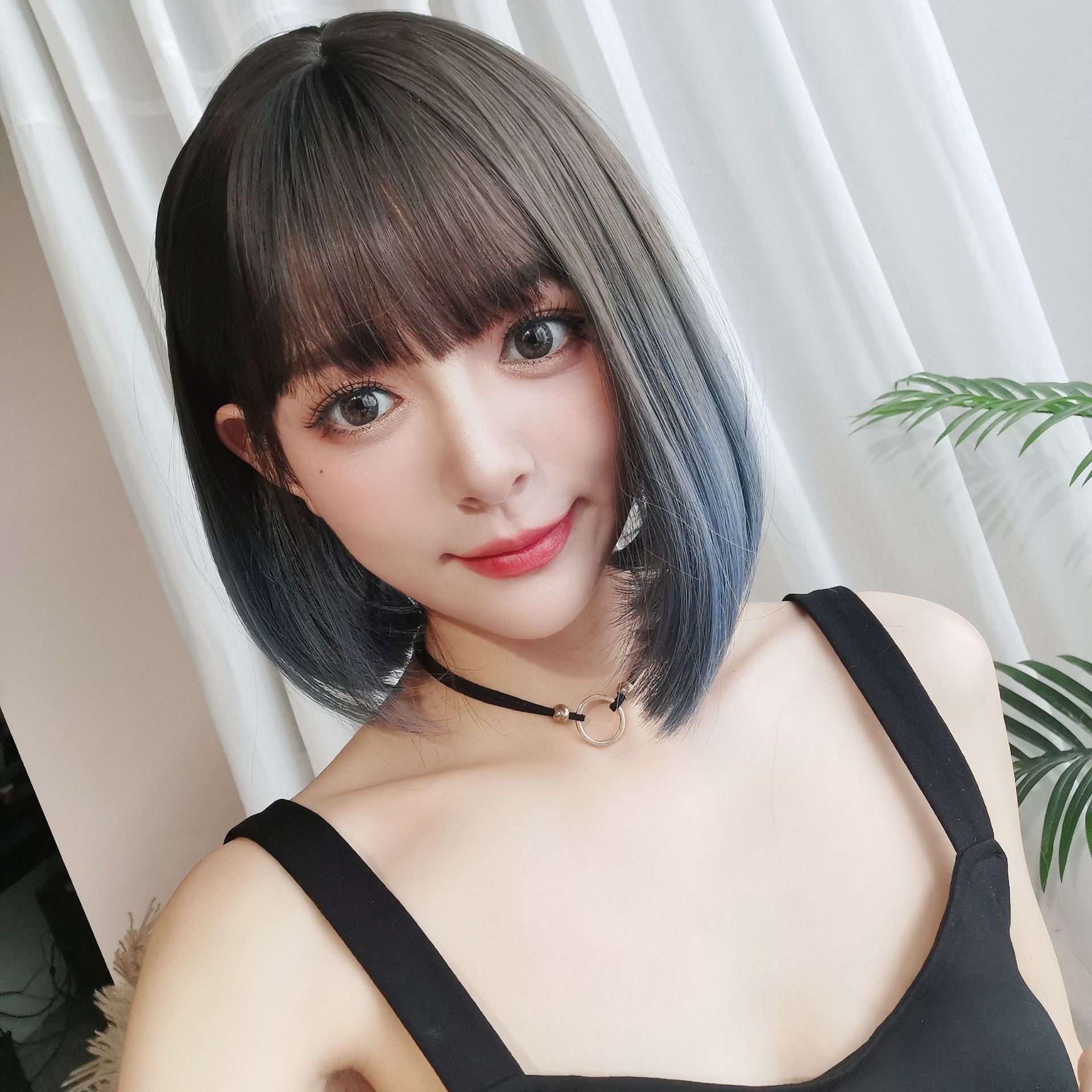 假发头套bobo头高温丝假发渐变色齐刘海女士25cm短发直发自然假发