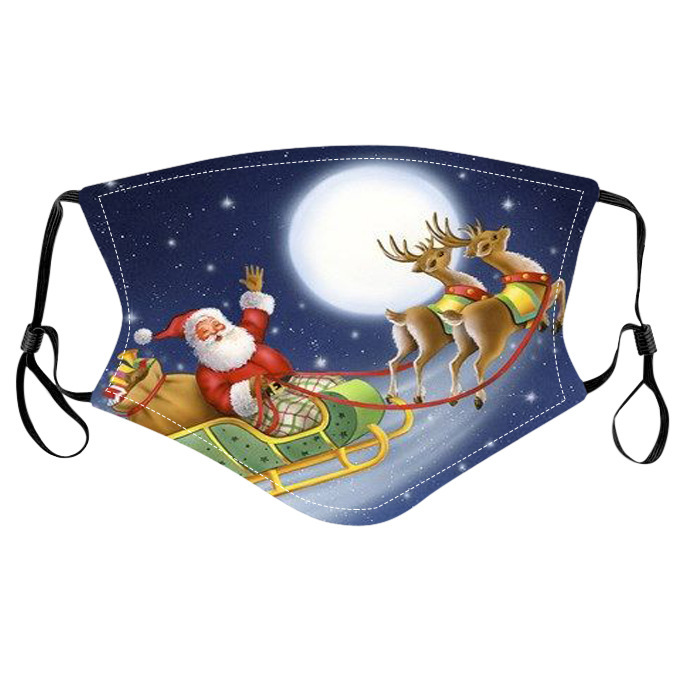 现货圣诞节透气防尘棉口罩可放滤片布口罩成人儿童圣诞主题棉口罩