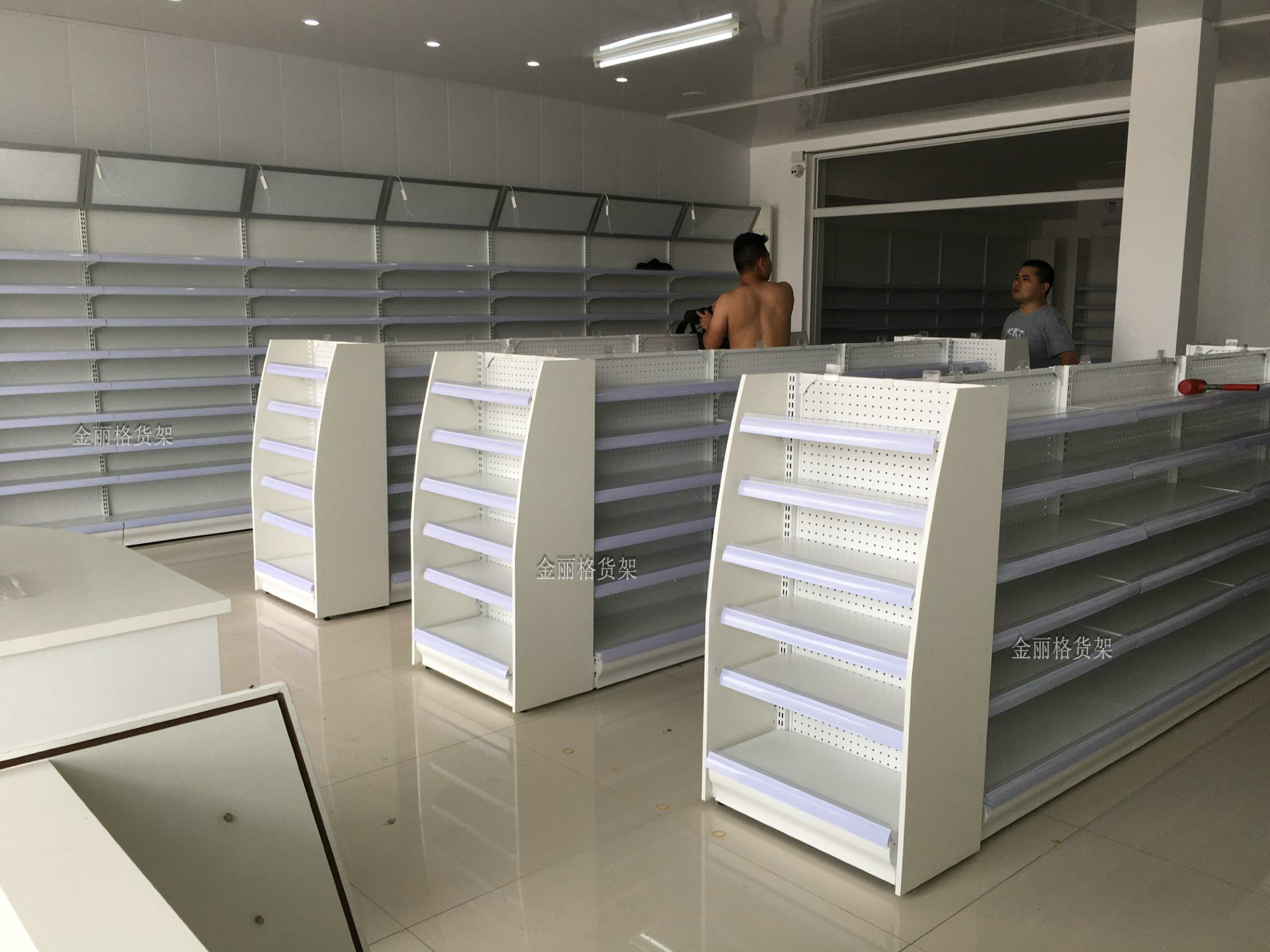 新款led灯箱货架药店玻璃柜药店双面架药店单面架宝龙柜转角