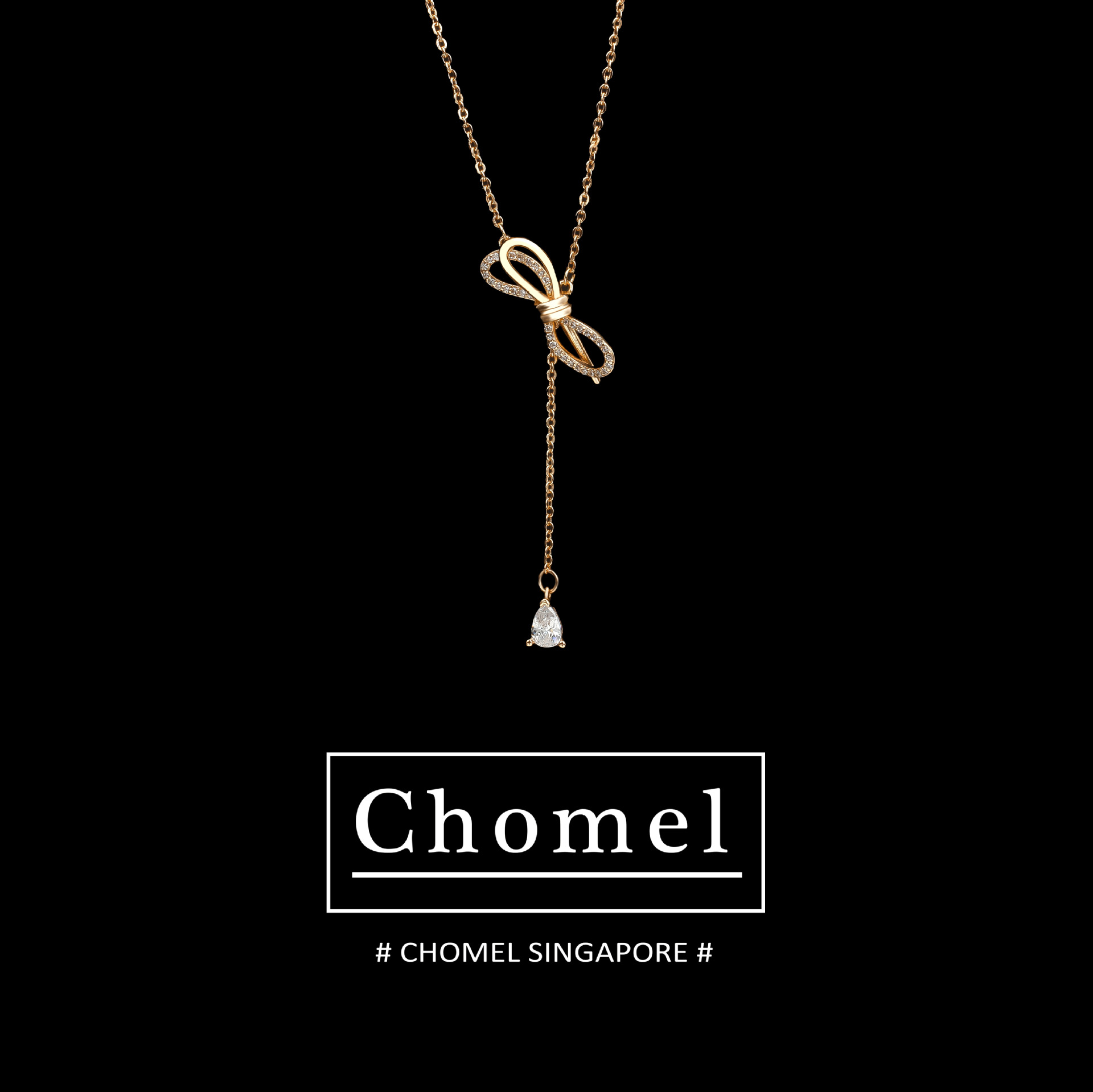 新加坡chomel项链女 简约自然美蝴蝶结流苏锁骨链 小清新个性项饰