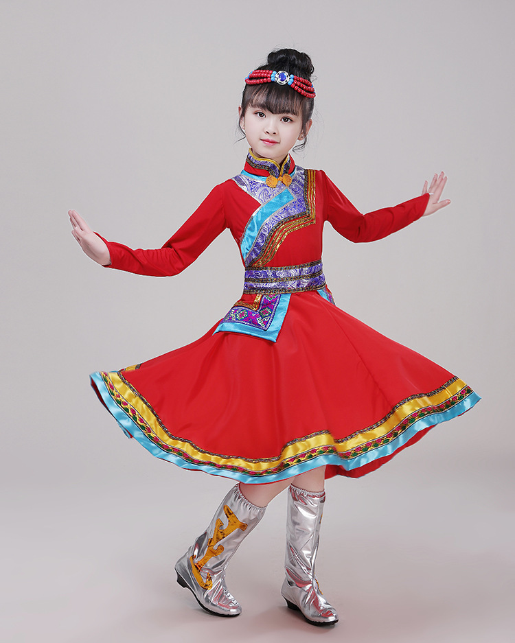 2020年新款少数民族蒙古族服装女内蒙舞蹈表演顶碗舞儿童演出服饰