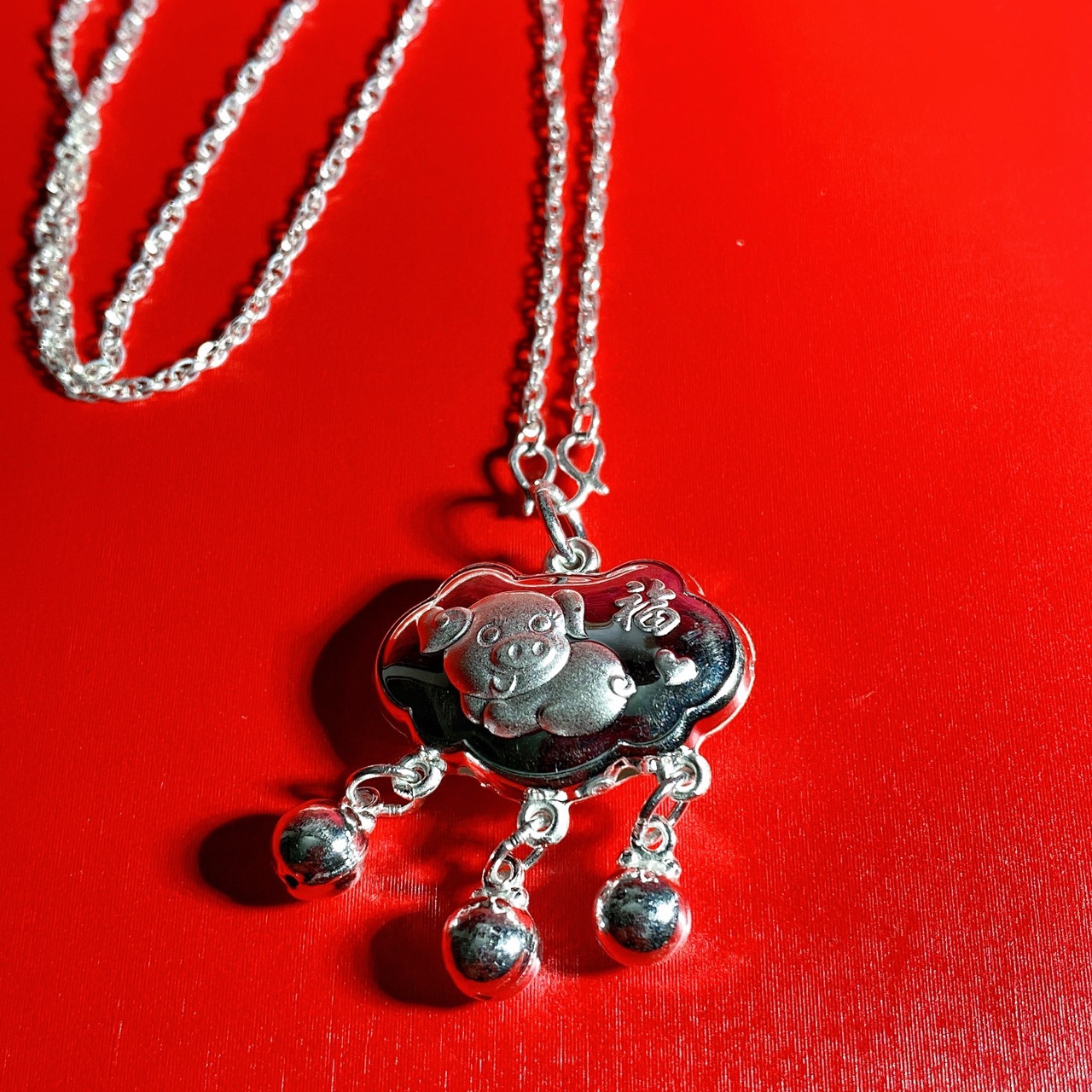 999足银纯银平安锁小孩儿童婴儿猪宝宝银锁套装长命锁银饰品批发