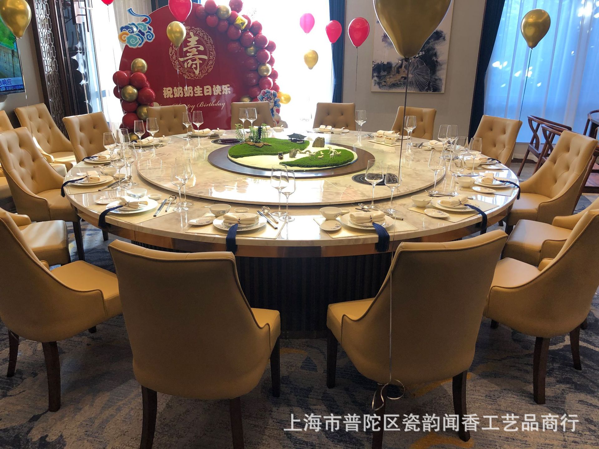 时尚酒店装饰 中式宴会桌摆台 大圆桌旋转盘装饰 禅意