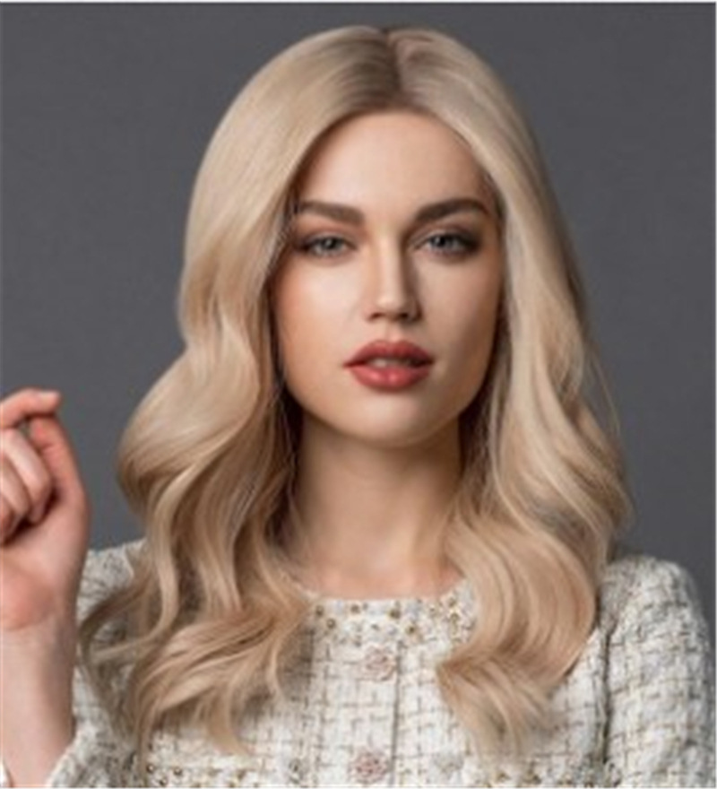 欧美新款女士大波浪浅金色挑染长卷发假发化妆舞会欧美狂欢节发套