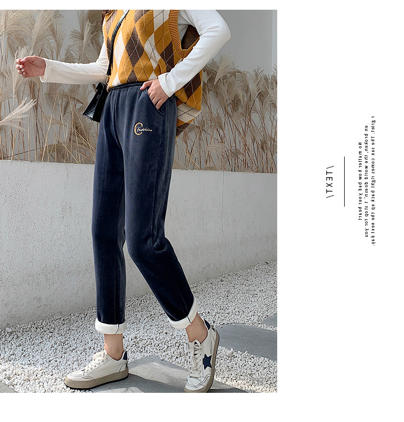 萝卜樱花裤秋冬季新款高腰显瘦哈伦加绒毛呢裤子女九分休闲裤加厚