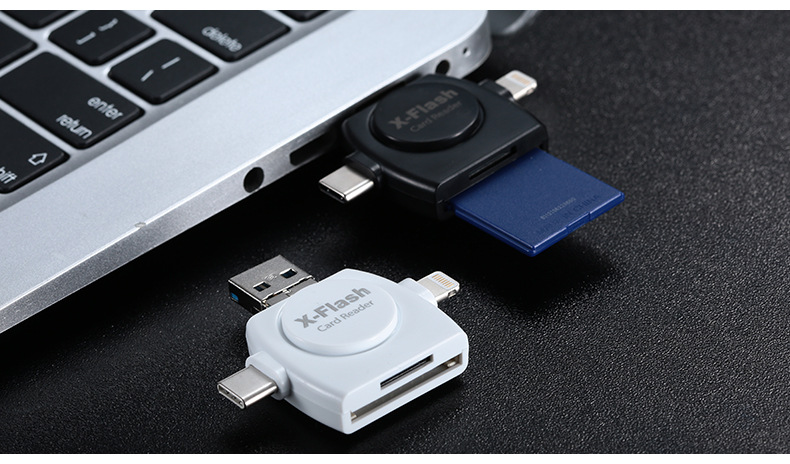 适用苹果type-c手机读卡器 四合一tf/sd圆形多功能读卡器工厂直销