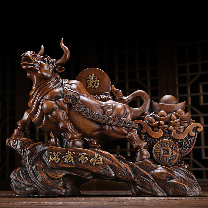招财牛摆件办公室桌面商务高档创意风水牛拉车公司店铺开业礼品