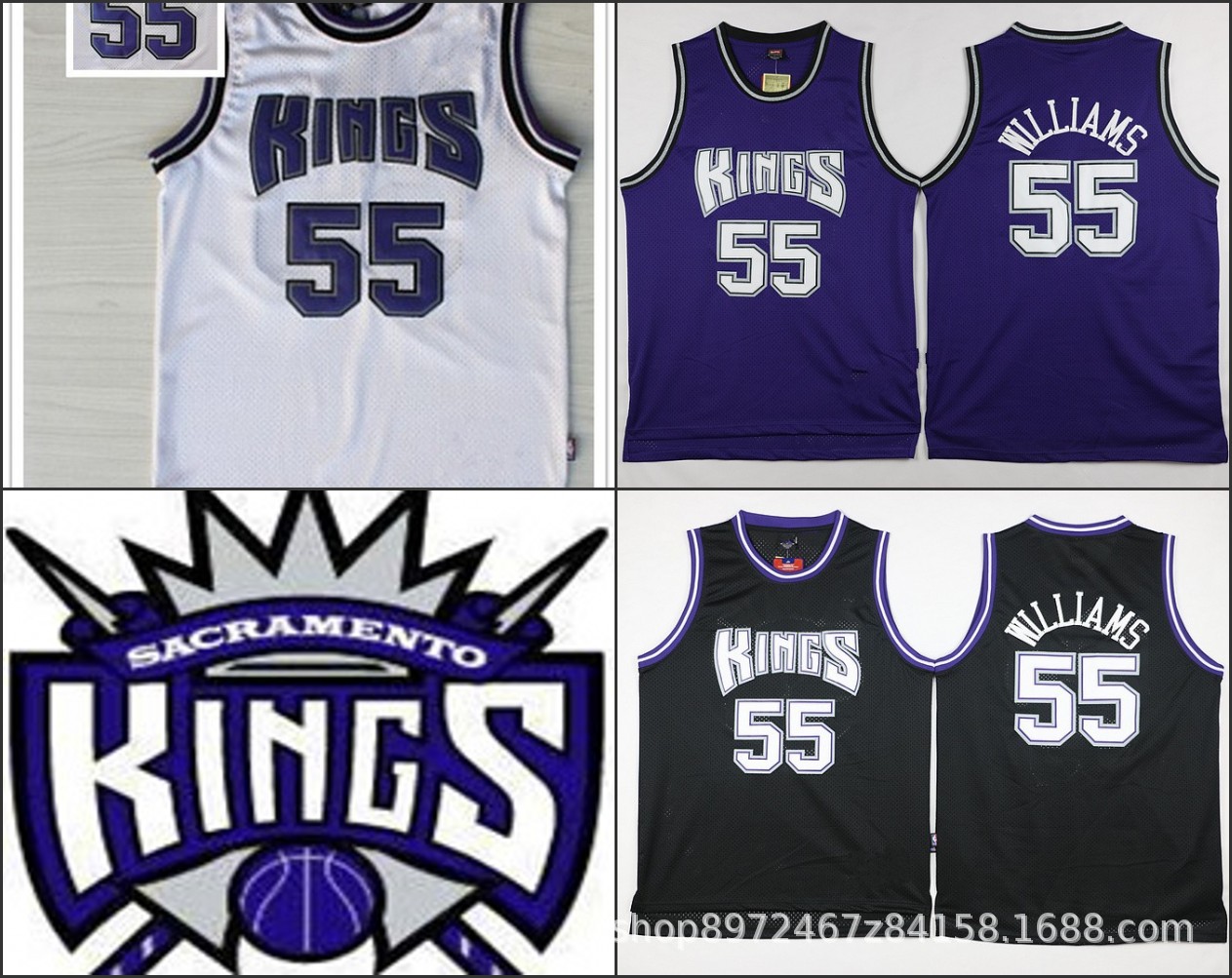 nba球衣批发 国王队55号威廉姆斯 刺绣篮球球衣 一件代发