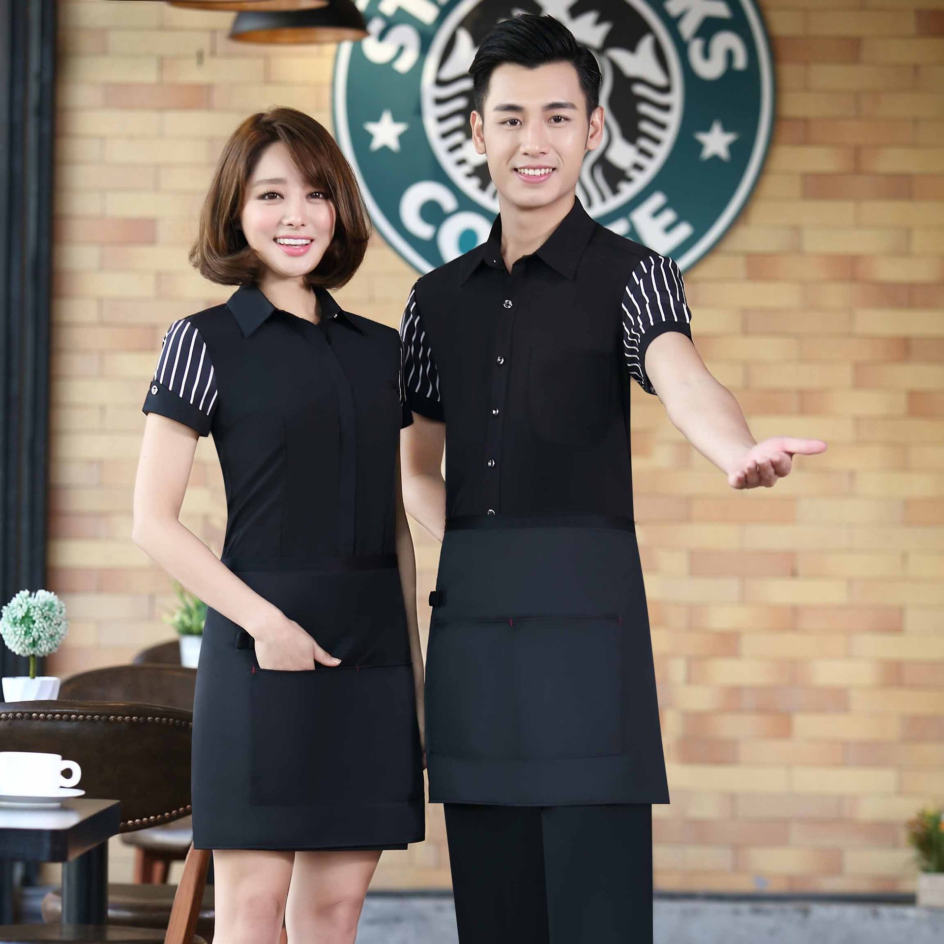 营业员商场理货超市便利店餐厅收银员工服2020黑色夏季女短袖t恤