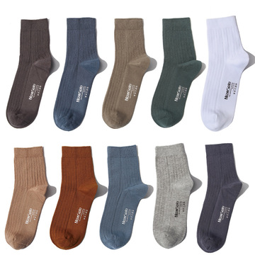 可贴牌代工天猫抗菌防臭长筒休闲商务棉袜男定制纯色印花双针袜子