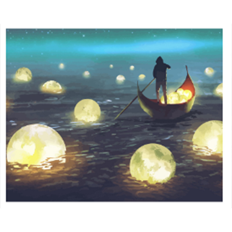 工厂直销diy数字油画 成人手绘花卉风景装饰画批发40*50月亮河