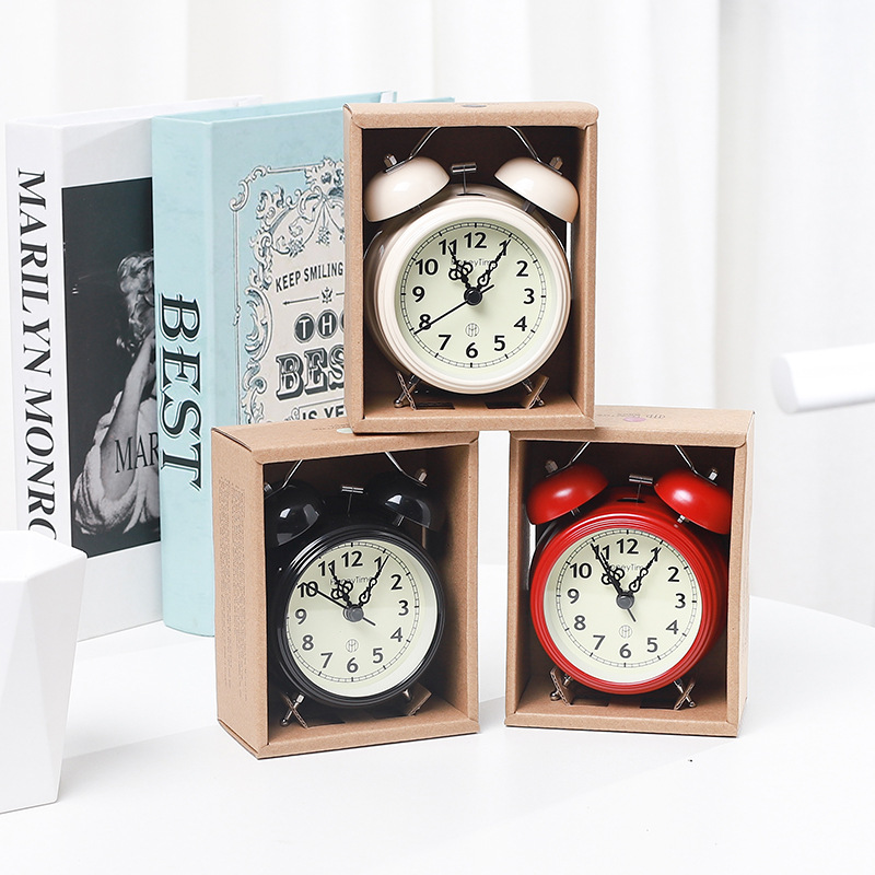 Super Loud Retro Bell Alarm Clock Bedroom Small Night Lamp Mute Clock Creative Gift Student Bedside Clock Decoration