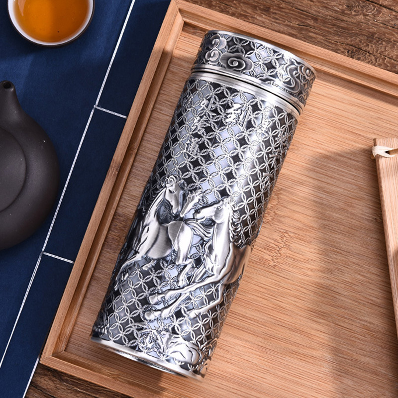 银杯子999内外纯银保温杯千足银内胆口杯雪花银水杯养生保健杯男