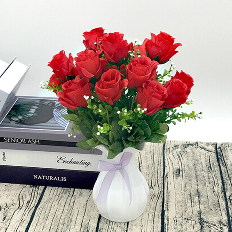 厂家现货供应仿真桃香玫 6头玫瑰小把花 婚庆家居装饰仿真玫瑰