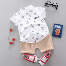 夏季韩版薄款款婴幼童中性童套装卡通棉五分裤短袖两件套童装