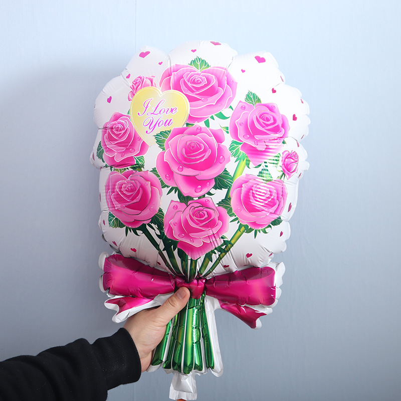 玫瑰花束造型婚庆气球情人节手捧玫瑰花装饰气球母亲节派对布置品