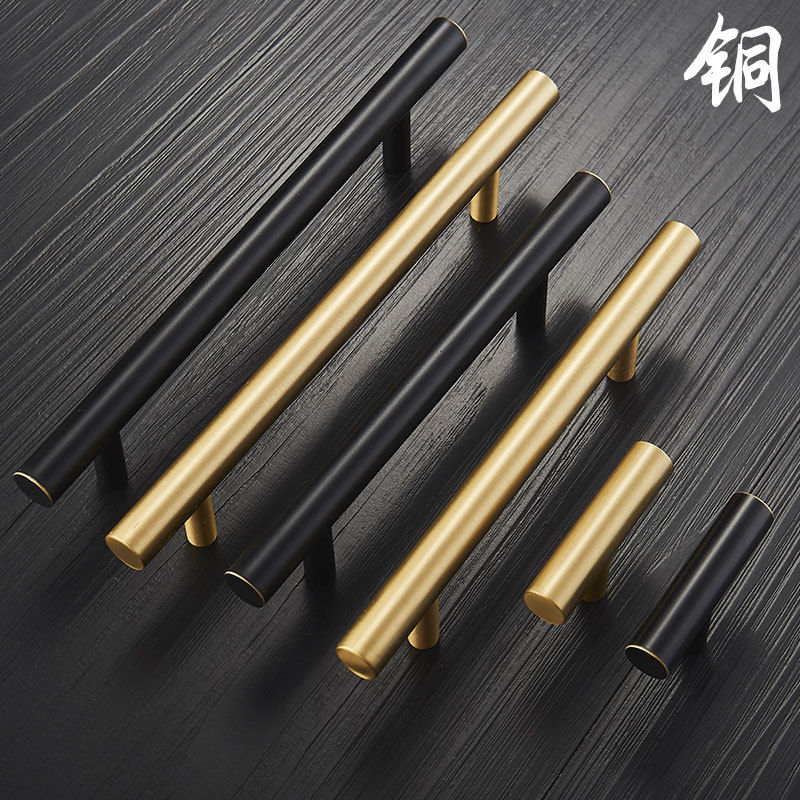 现代简约北欧柜门铜本色金色黄铜拉手衣柜橱柜纯铜拉丝长拉手