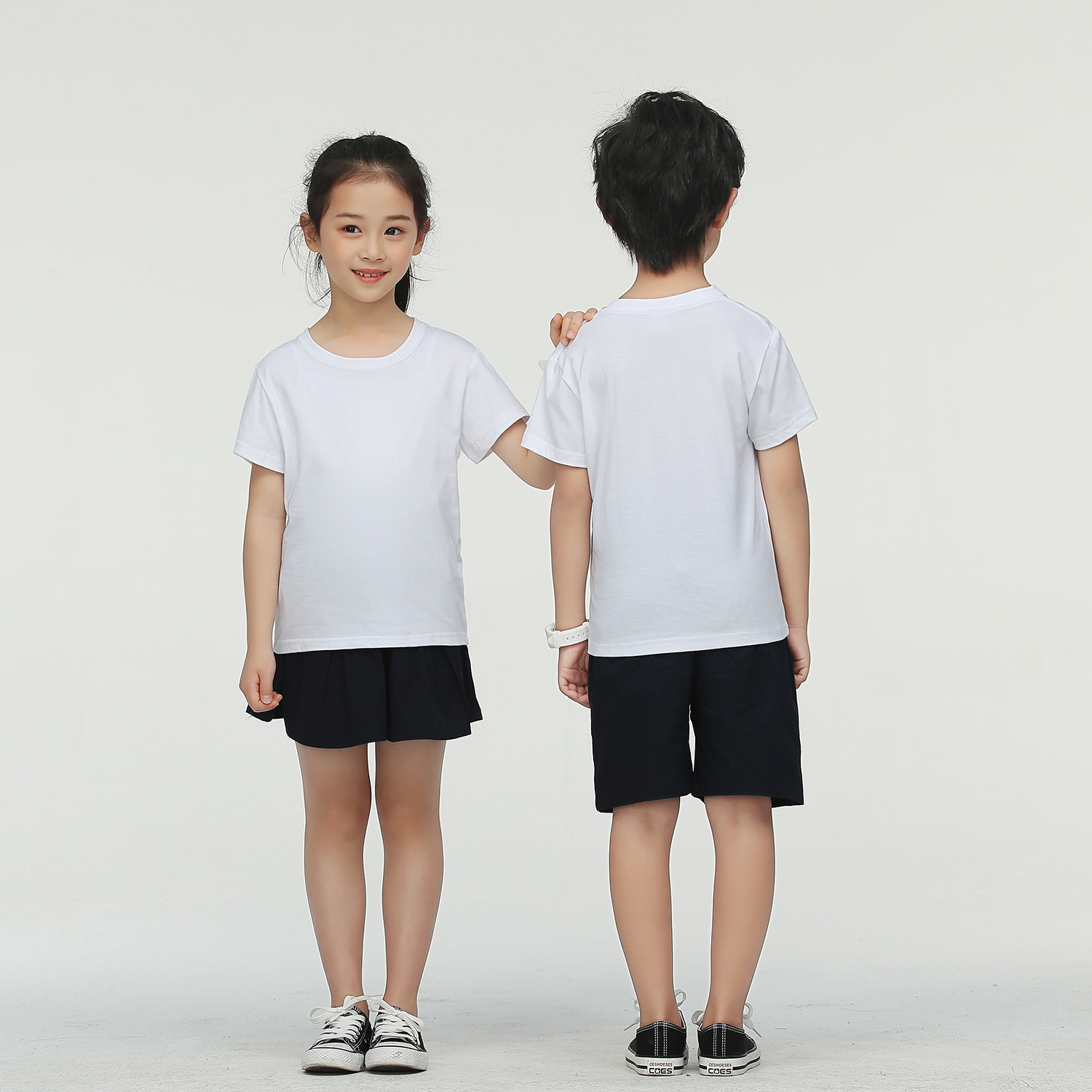 厂家批发夏季儿童款白色t恤纯棉短袖广告文化衫亲子装定制空白t恤