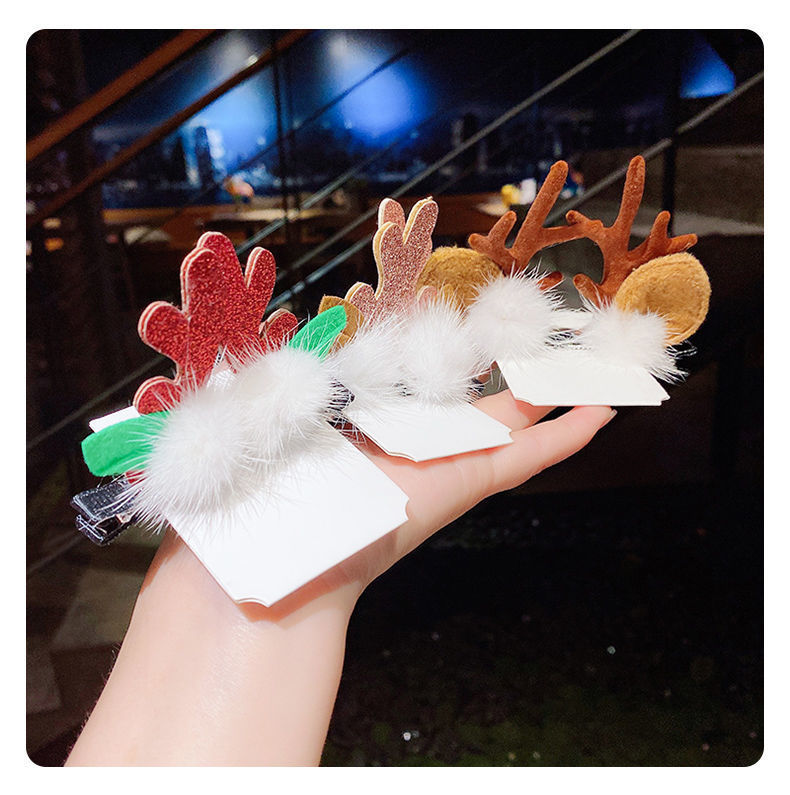 圣诞节装饰麋鹿发夹鹿角夹子头饰少女顶夹头箍森系发卡可爱发箍