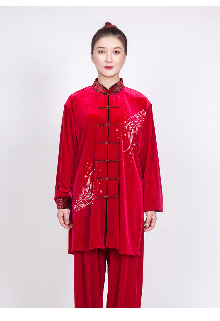 小和山太极服女新款飘逸金丝绒秋冬加厚春秋装太极拳练功服中长款