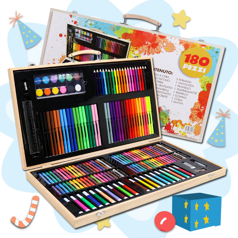 School Season Training Class Gift 180 Wooden Box Watercolor Pens Set Children Painting Kit Gift Box School Prize