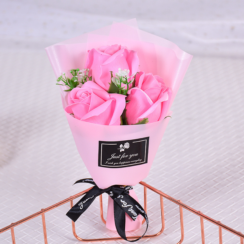 教师节礼品3朵玫瑰香皂花母亲节送妈妈仿真肥皂花七夕礼物圣诞