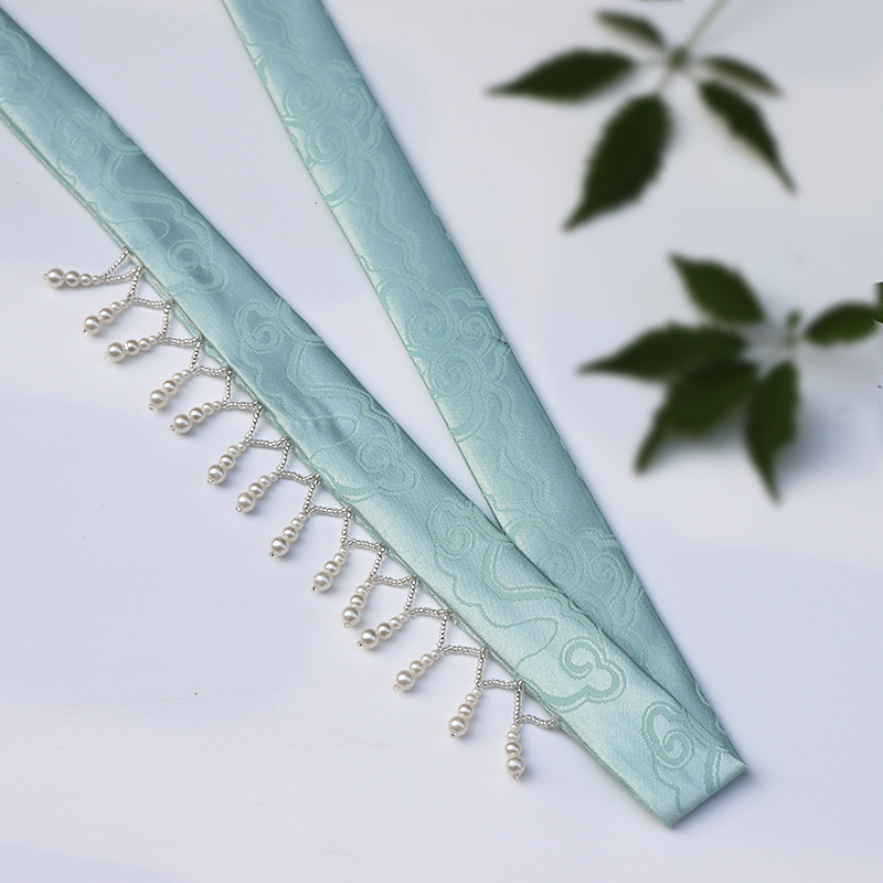 发带明制一件代发珍珠围髻古风发带发饰汉服配饰提花面料-阿里巴巴