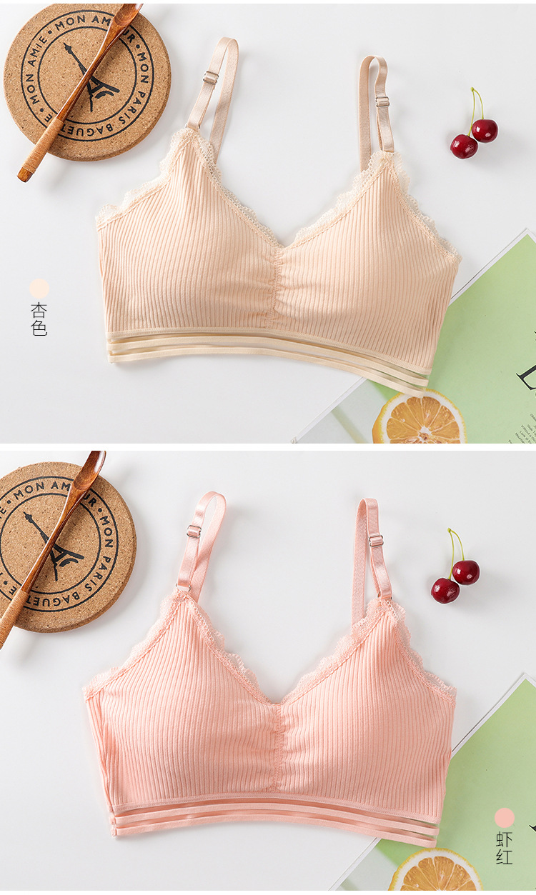少女防走光纯棉新款无痕裹胸美背文胸女抹胸螺纹蕾丝舒适背心内衣