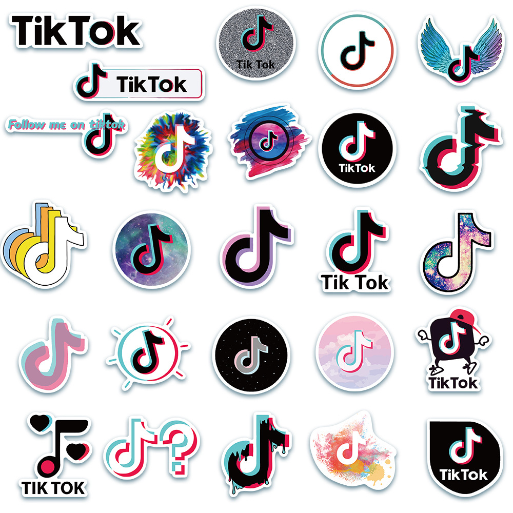 50张抖音tiktok logo涂鸦贴纸行李箱笔记本电脑防水贴纸可定制