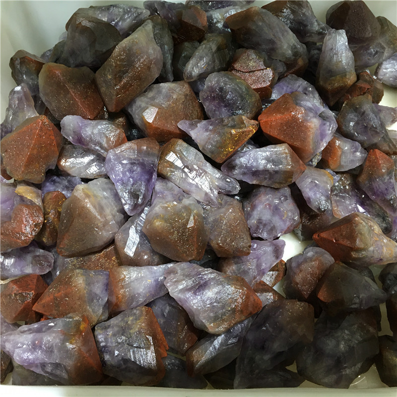 工厂批发水晶极光23紫水晶长牙原石碎石摆件消磁原料矿石标本