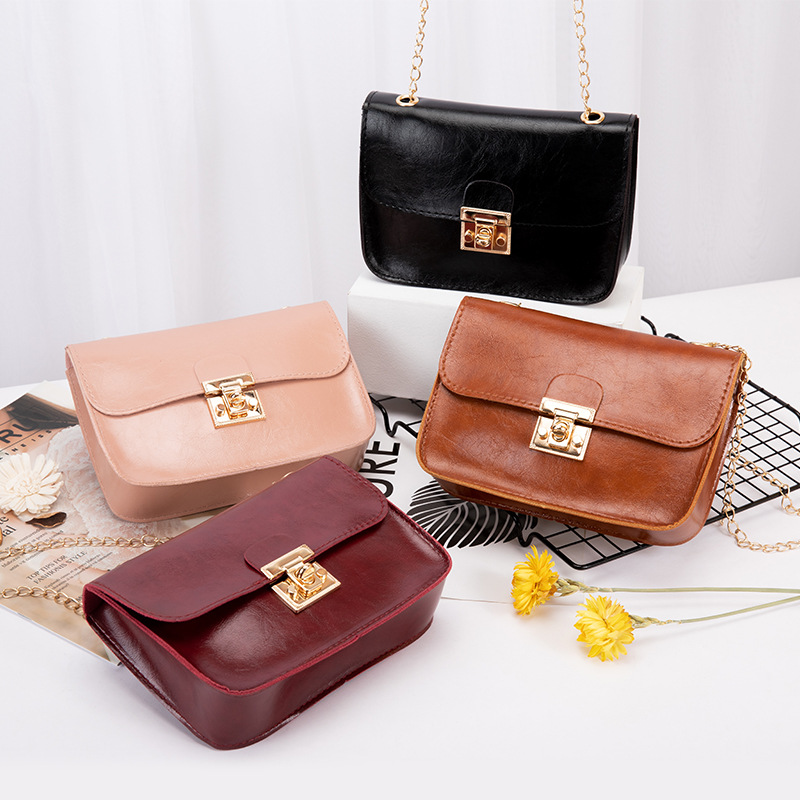 One Piece Dropshipping PU Leather Small Square Bag Four Seasons All-Match Women's Fashion Chain Bag Retro Oily Leather Shoulder Bag Cell Phone Small Bag