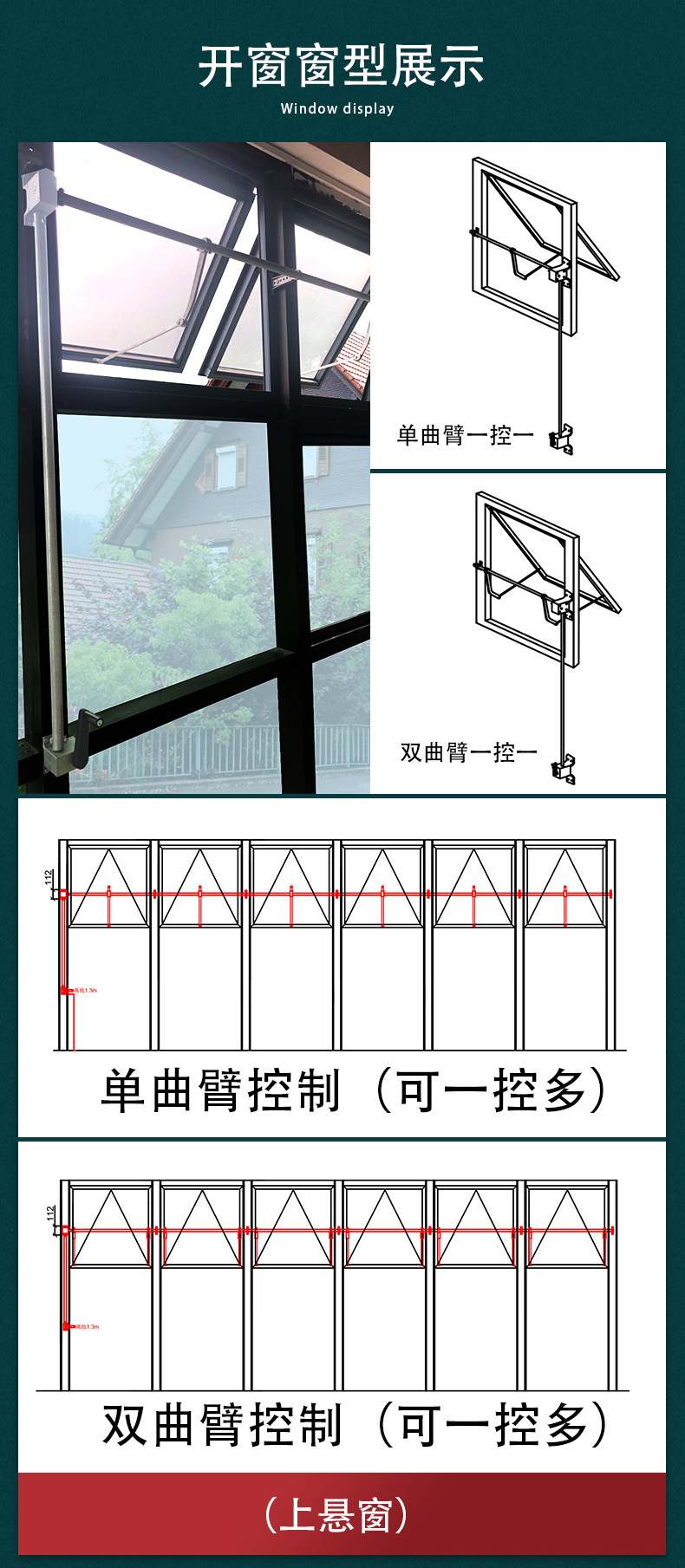 消防排烟上悬窗一开多高墙手摇开窗机窗户开关控制器手动开窗器