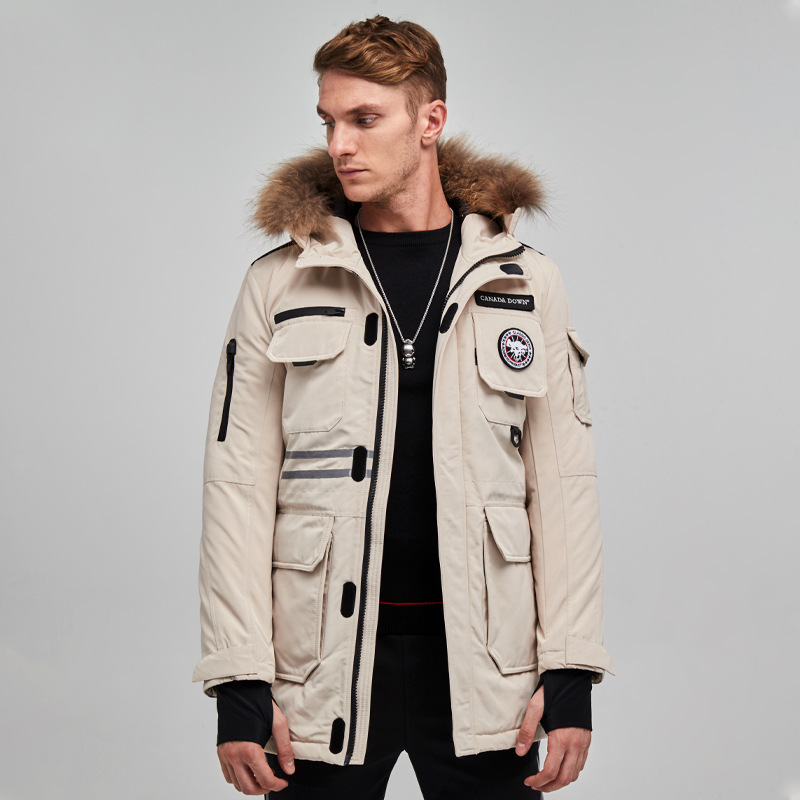 冬季户外新款羽绒服男貉子毛加厚中长款潮流帅气男士休闲工装外套