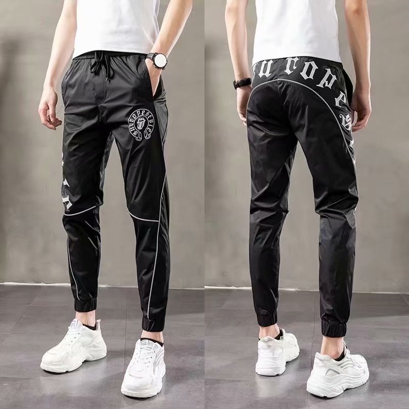 网红修身裤子男抖音潮牌运动裤夏季薄款精神小伙束脚九分裤休闲裤