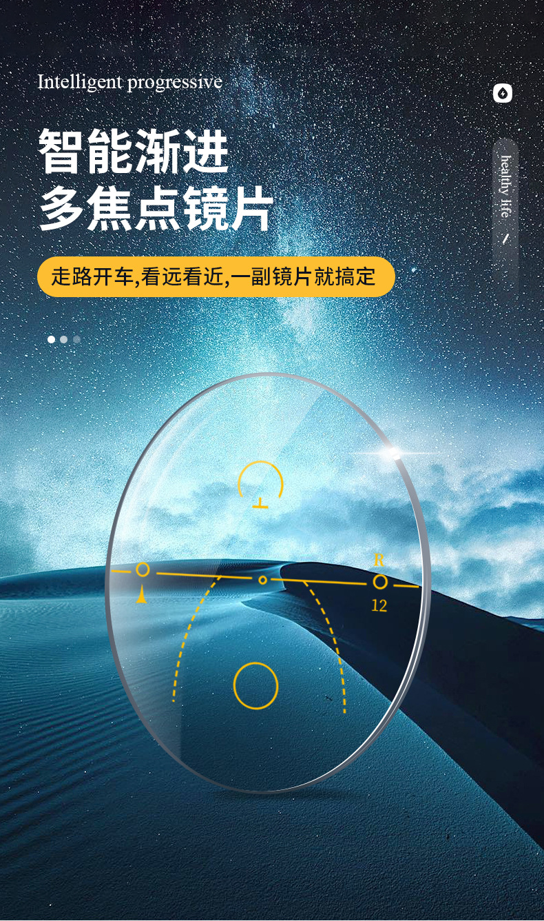渐进多焦点老花看远看近1.56树脂镜片绿膜强化加硬近视中老年镜片