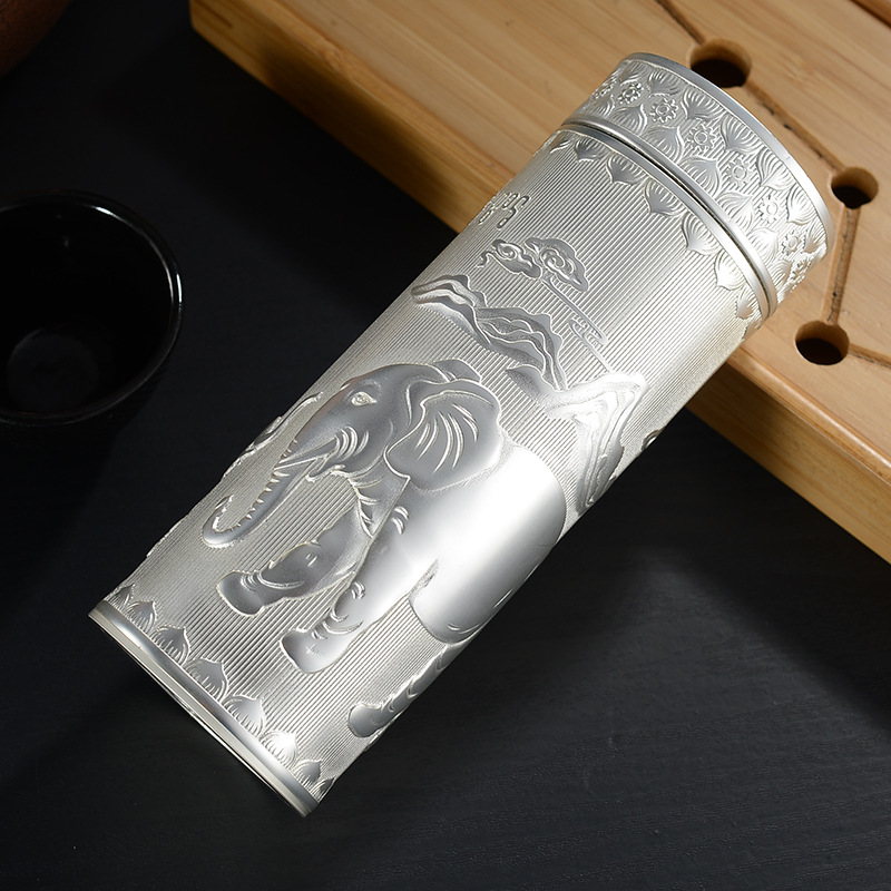 大象纯银保温杯水杯足银内胆保温杯大象保健杯带礼办公室礼品水杯