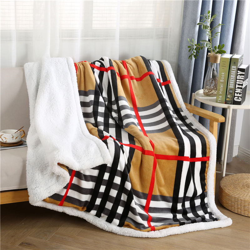 Winter Cross-Border New Flannel Double-Layer Lambswool Blanket Plaid Series Thickened Composite Milk Fiber Sofa Blanket