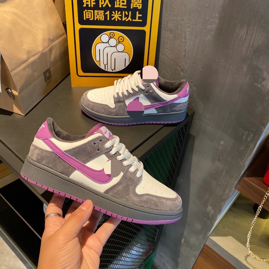 真皮高帮勾勾鞋女2020新款韩版百搭平底休闲鞋爆款紫色低帮板鞋