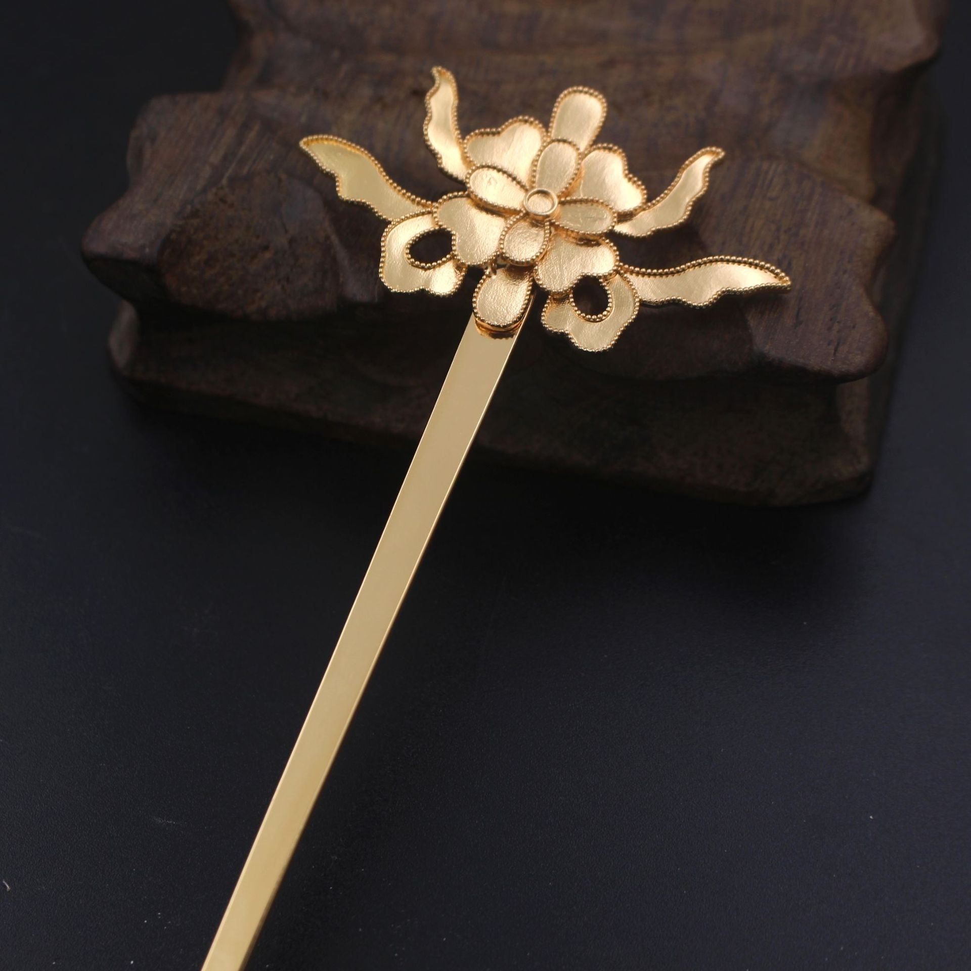 铸铜保色金花纹发簪发钗 古风发饰头饰材料配件