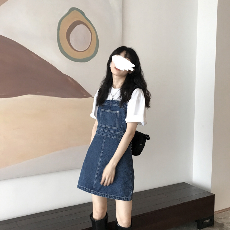 吊带高腰牛仔裙