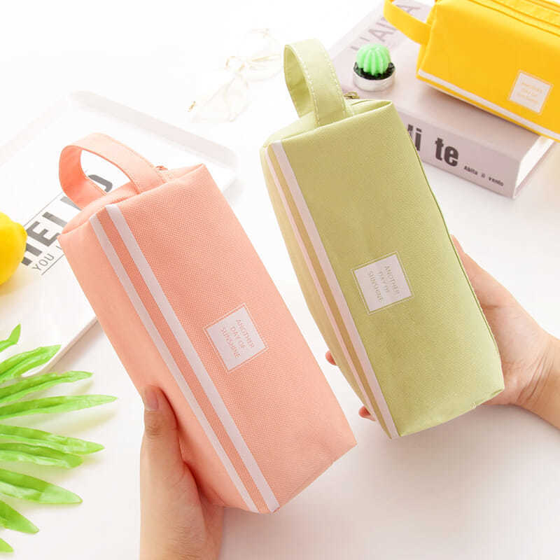 Double Layer Oxford Fabric Pencil Bag Korean Style Simple Large Capacity Double Pull Pencil Case Primary School Student Portable Zipper Portable Stationery Case