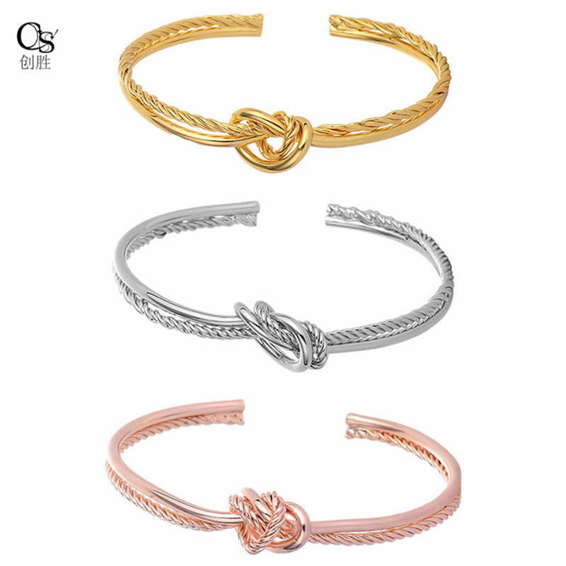 欧美热销手镯饰品 钛钢打结手镯 双线同心锁手镯手环现货电商热卖