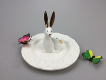 ins北欧风陶瓷首饰托盘白色兔子钥匙收纳盘现代卧室软装饰品摆件