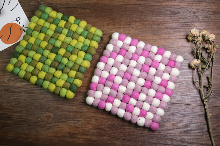 批发尼泊尔手工羊毛毡杯垫汤垫子餐垫多彩混色方形北欧家居陈列