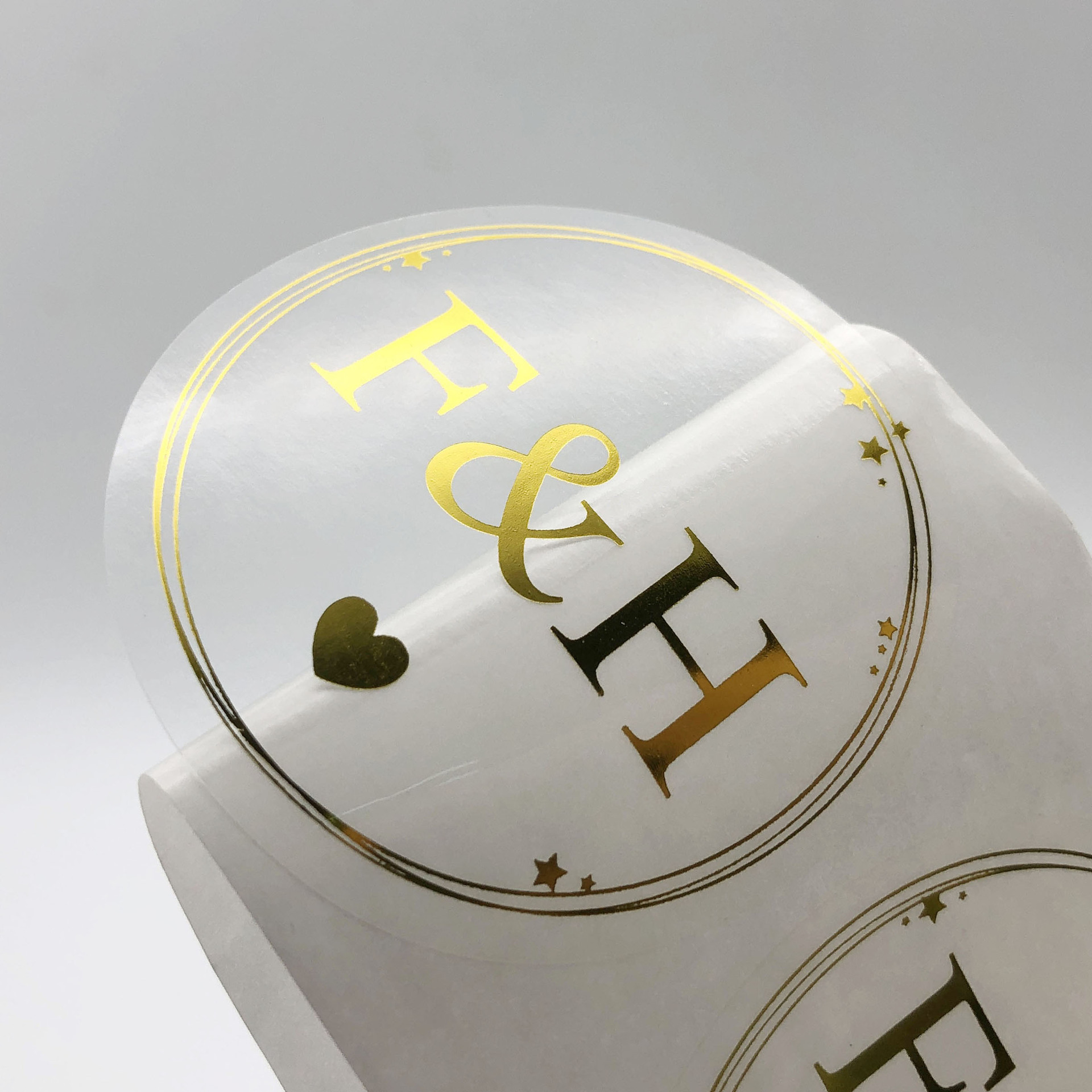 pvc不干胶标签透明圆形标签烫金不干胶logo定制防水贴纸标签定做